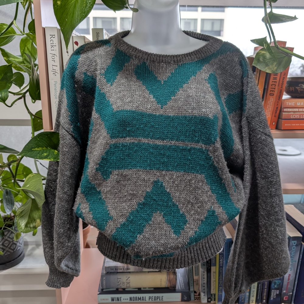 Vintage Gray and Teal Women's Sweater